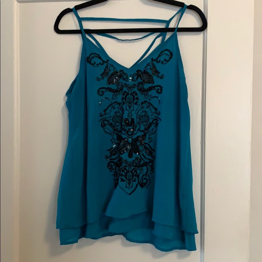 Teal Top w/ Black Sequins